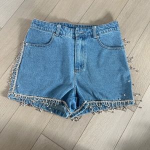 Blue Jean Shorts - Rhinestone Tassel